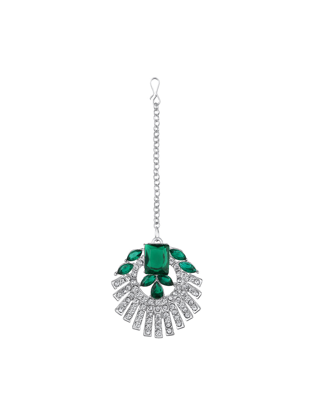 Rhodium Plated Emerald And White Stone Studded Choker Jewellery Set
