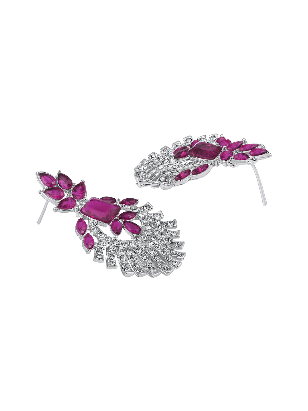 Rhodium Plated Wine And White Stone Studded Choker Jewellery Set