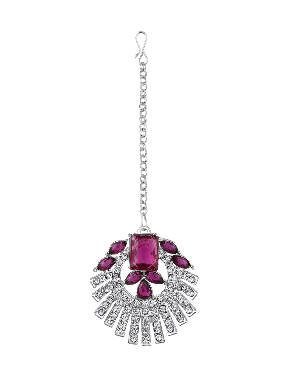 Rhodium Plated Wine And White Stone Studded Choker Jewellery Set