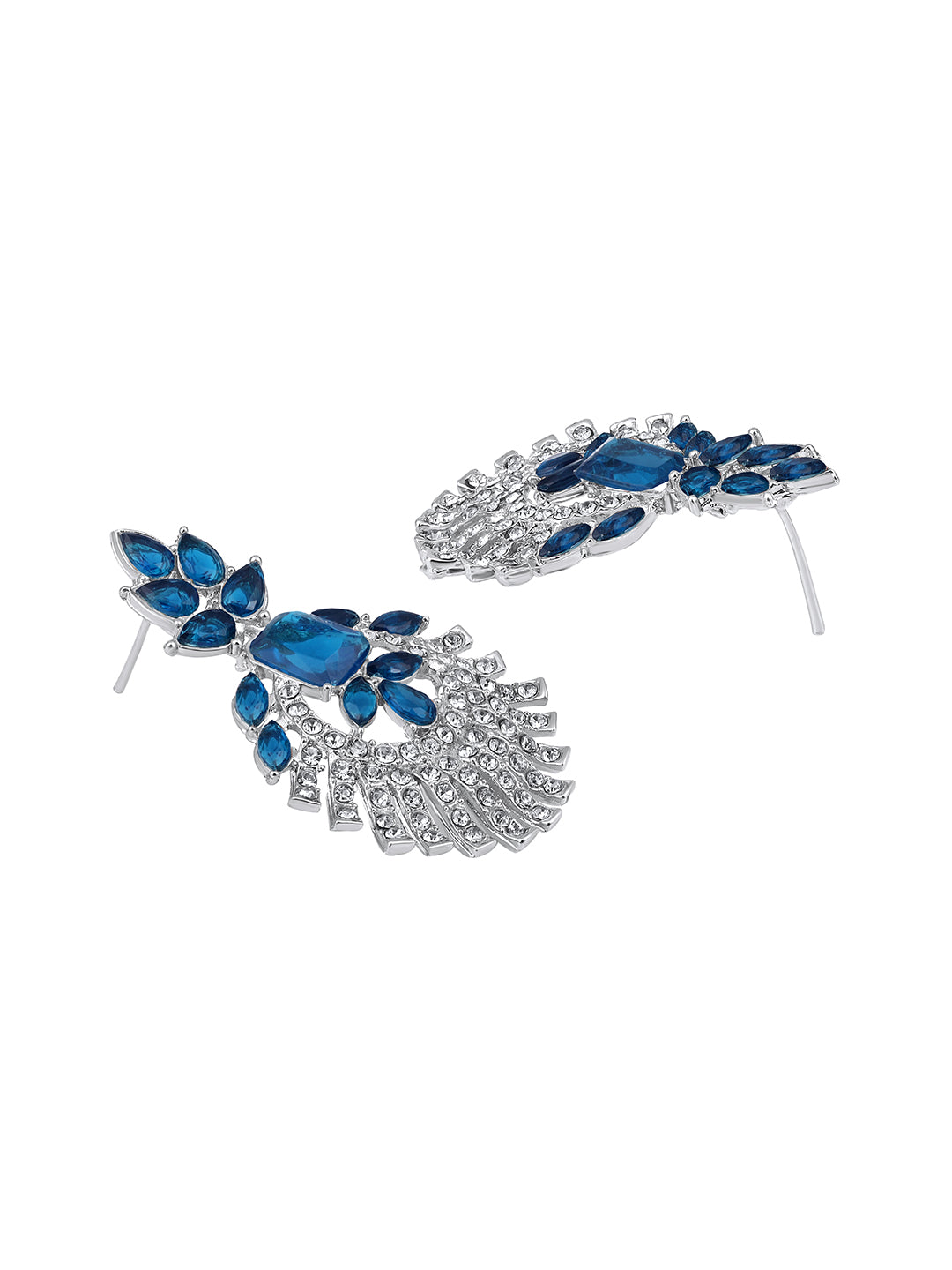 Rhodium Plated Royal Blue And White Stone Studded Choker Jewellery Set
