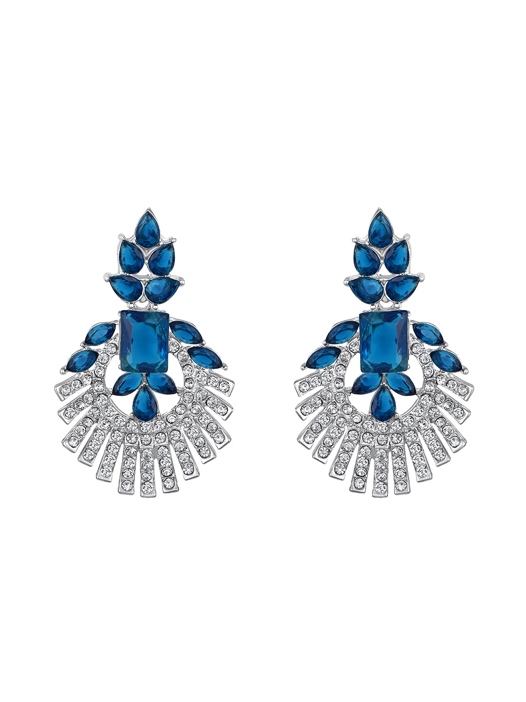 Rhodium Plated Royal Blue And White Stone Studded Choker Jewellery Set