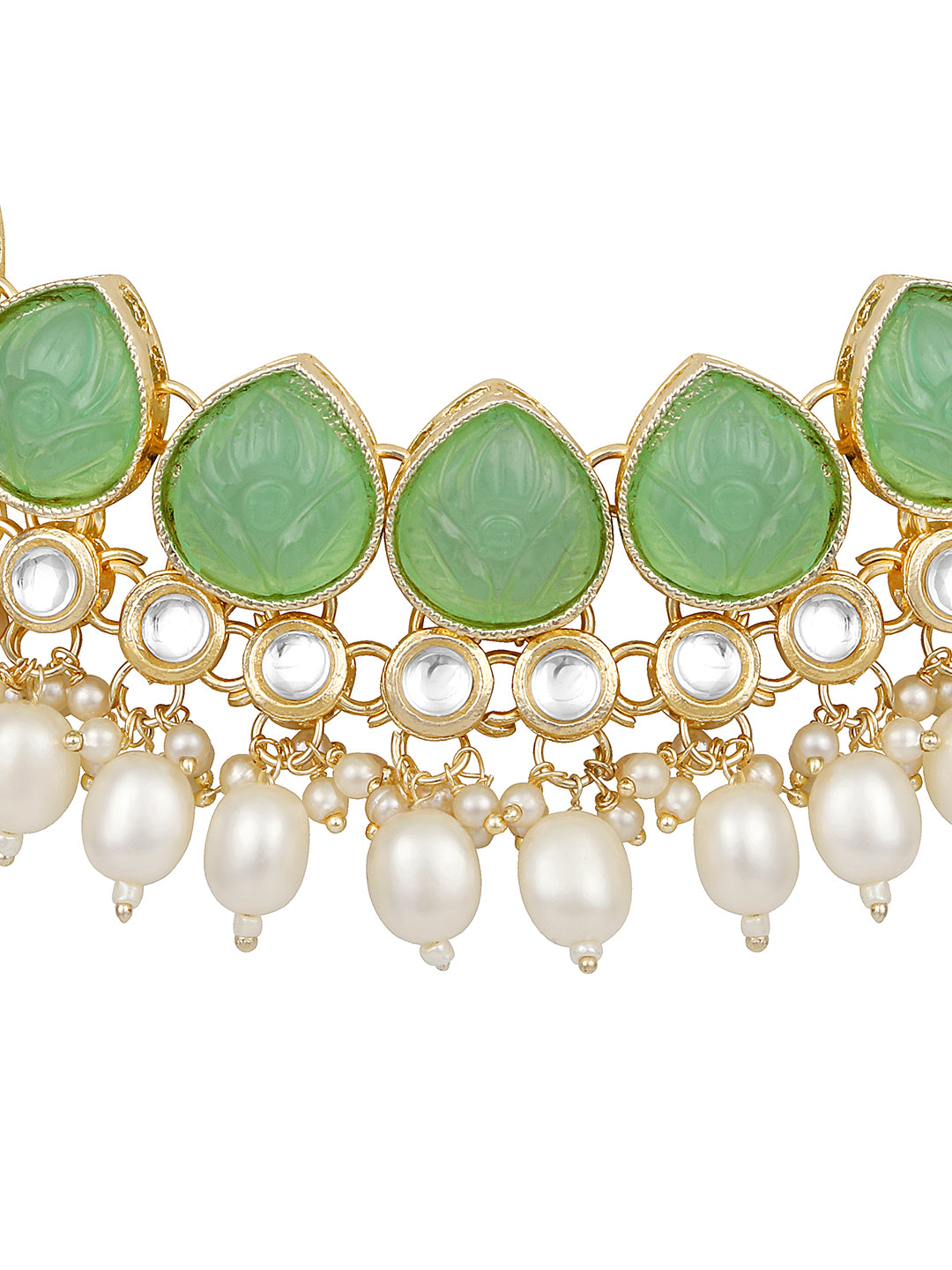 Light Green Gold Plated Beaded & Artificial Stone Studded Choker Jewellery Set