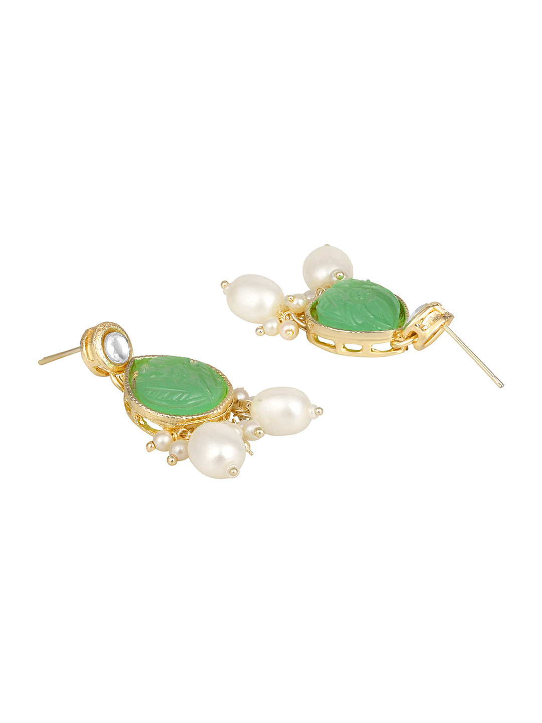 Light Green Gold Plated Beaded & Artificial Stone Studded Choker Jewellery Set