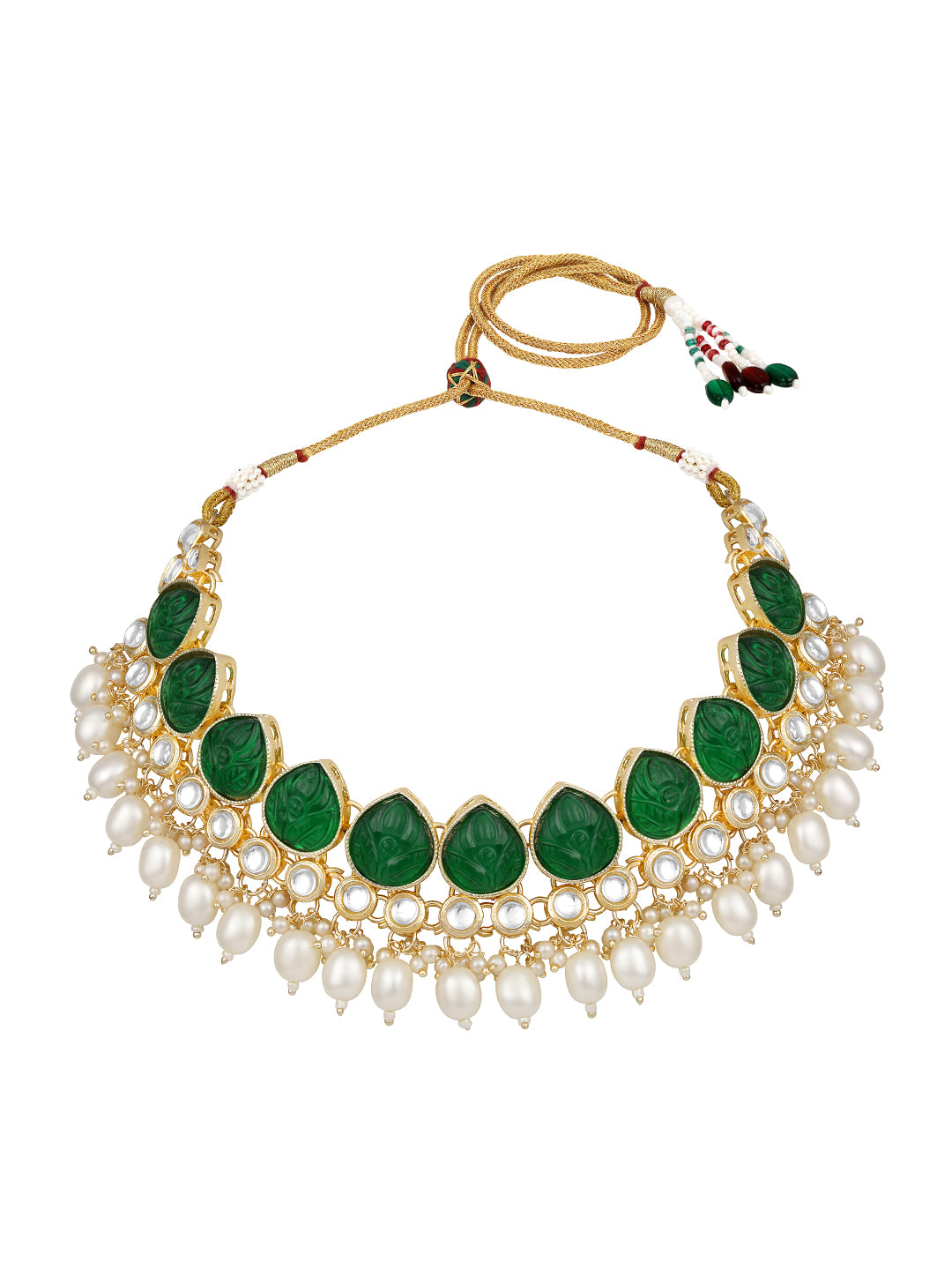 Green Gold Plated Beaded & Artificial Stone Studded Choker Jewellery Set