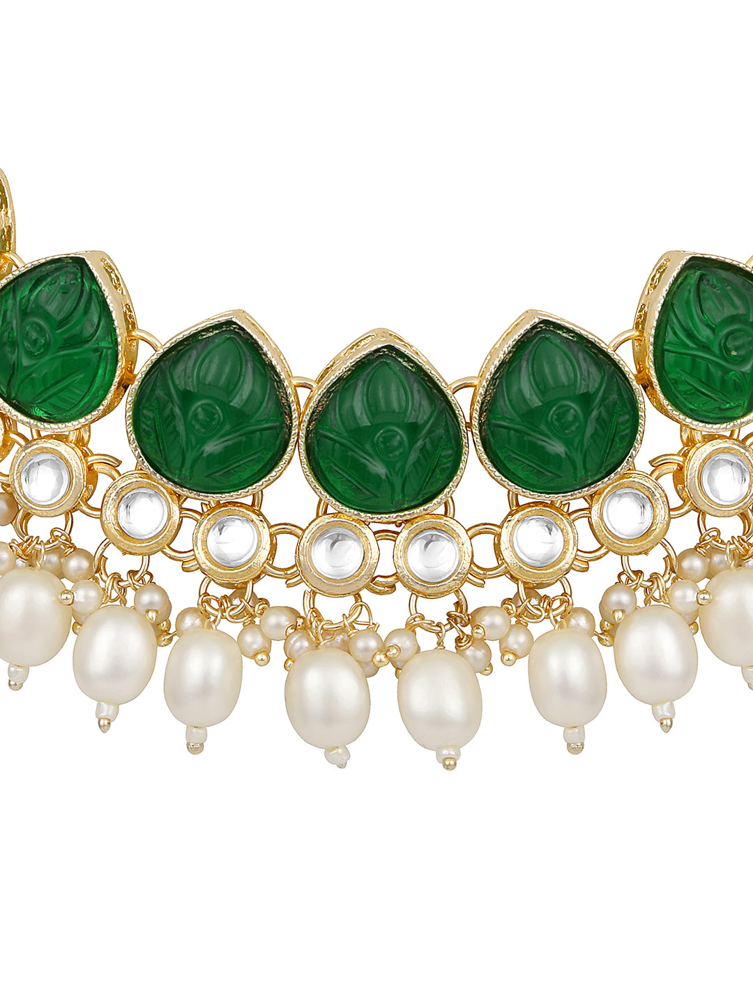 Green Gold Plated Beaded & Artificial Stone Studded Choker Jewellery Set