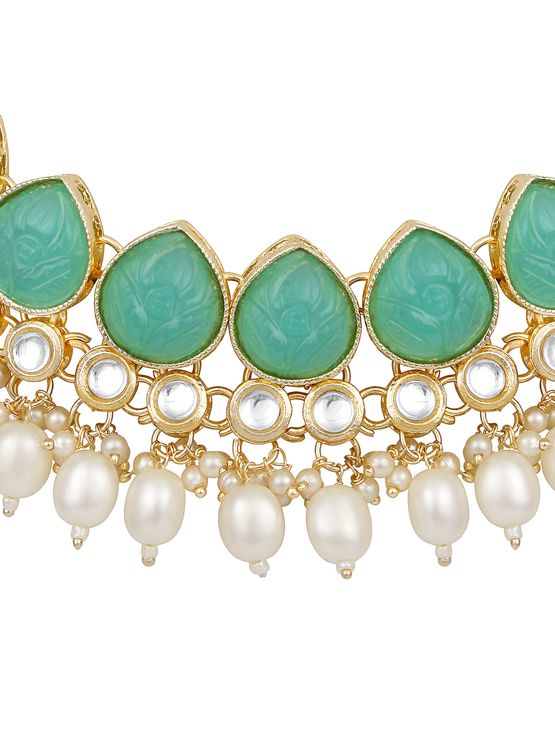 Turquoise Gold Plated Beaded & Artificial Stone Studded Choker Jewellery Set