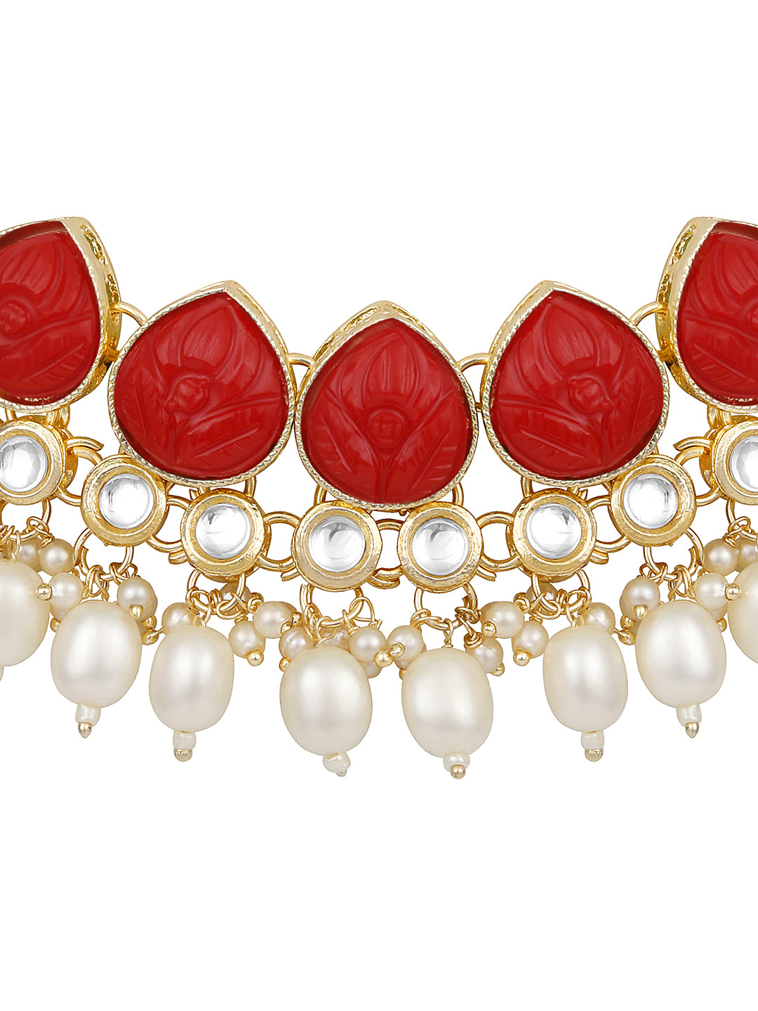 Ruby Red Gold Plated Beaded & Artificial Stone Studded Choker Jewellery Set