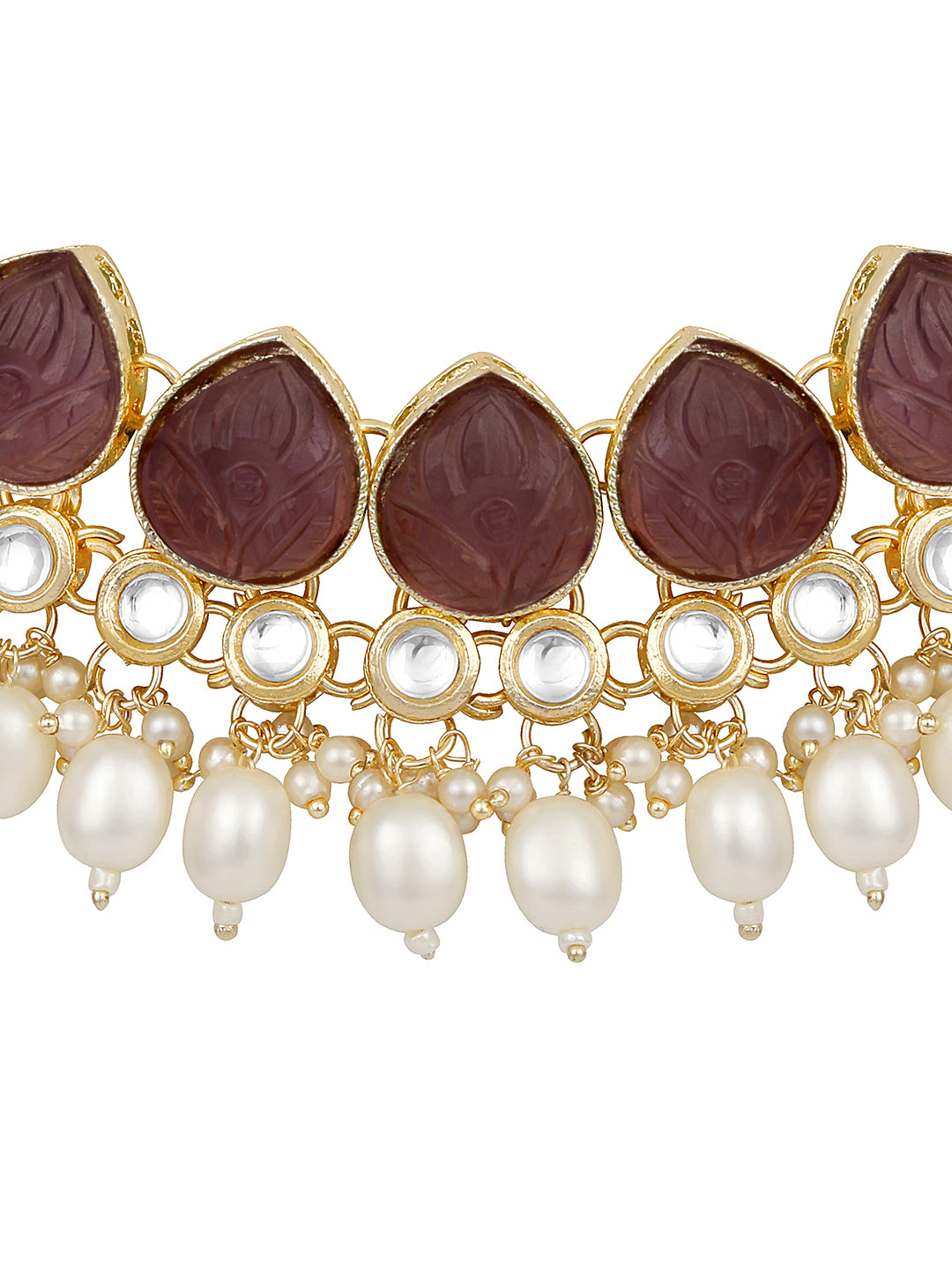 Wine Gold Plated Beaded & Artificial Stone Studded Choker Jewellery Set