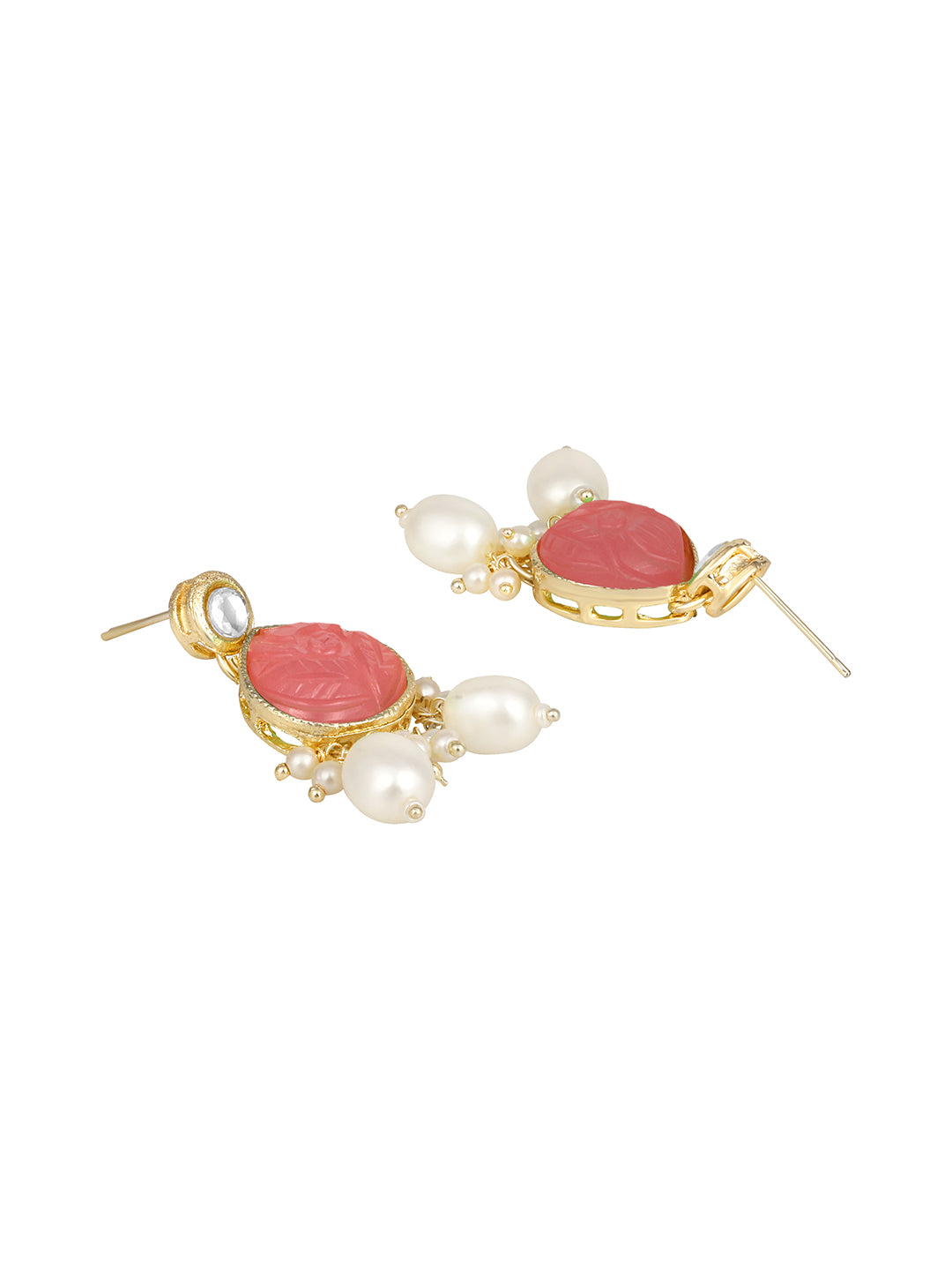 Baby Pink Gold Plated Beaded & Artificial Stone Studded Choker Jewellery Set