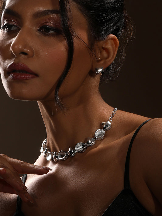 Rhodium Plated Choker Jewellery Set