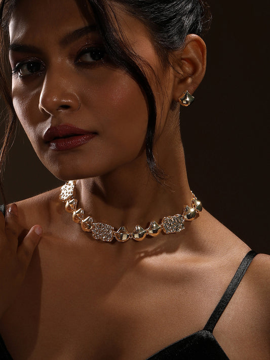Contemporary Matte Gold Plated Choker Jewellery Set
