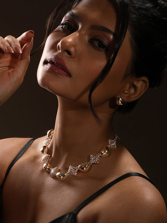 Contemporary Matte Gold Plated Choker Jewellery Set