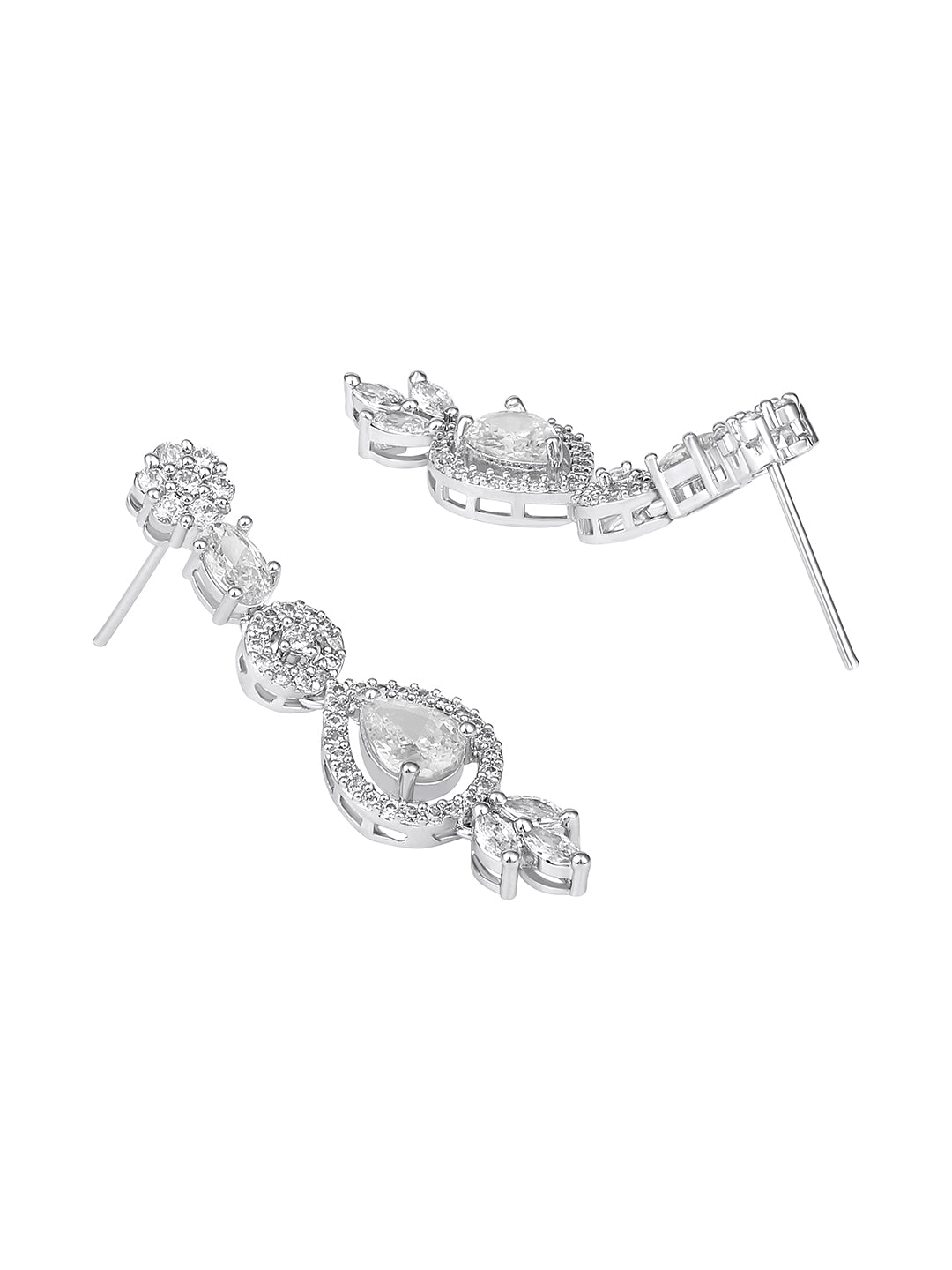 Silver-Plated Cubic Zirconia Necklace Set with Drop Earrings