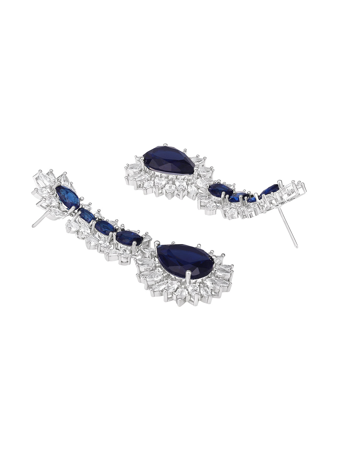 Asmitta Elegant Blue Sapphire & Cubic Zirconia Rhodium-Plated Necklace Set