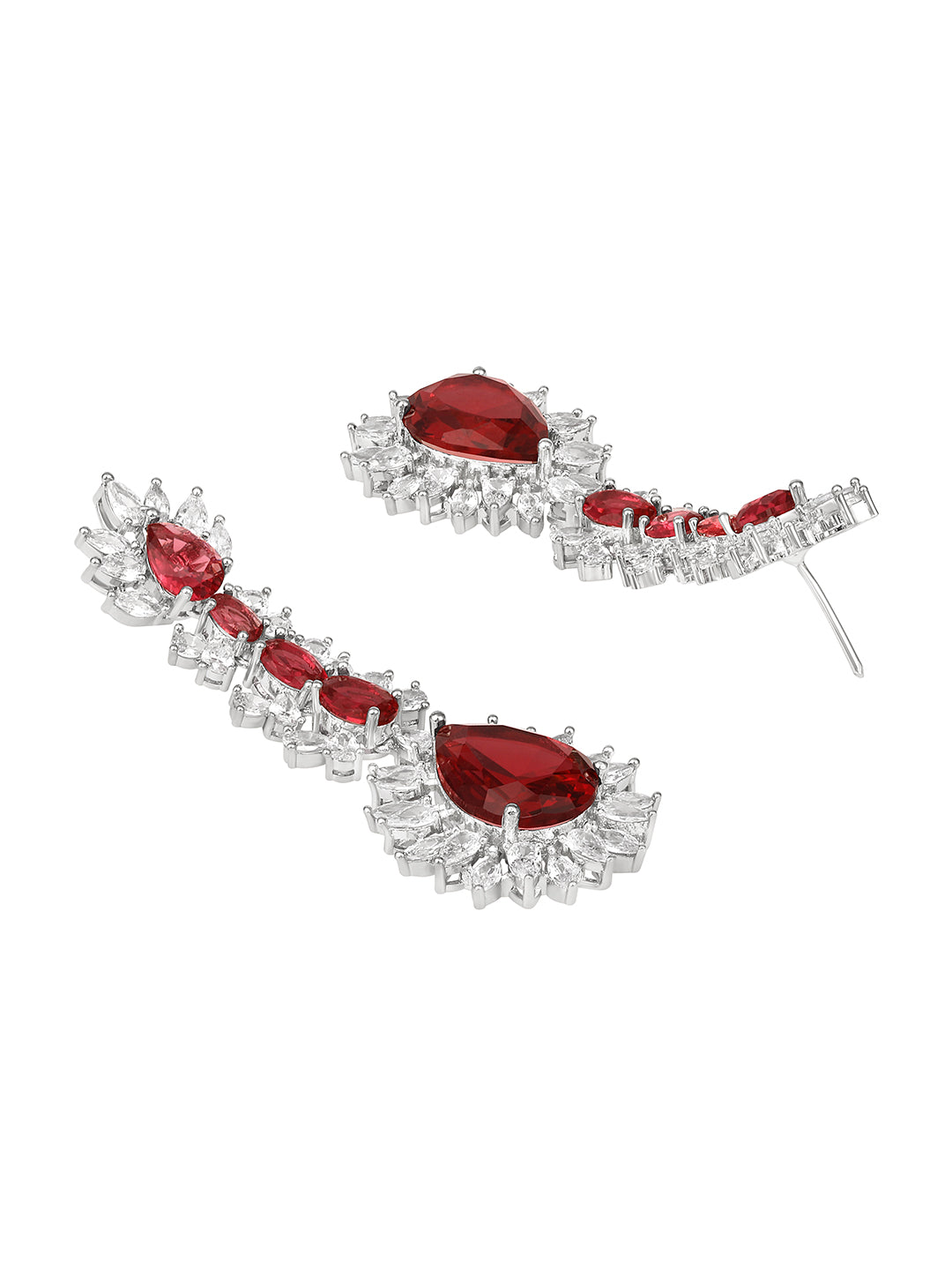 Asmitta Gorgeous Ruby & White Stone Studded V-Shape Necklace Set