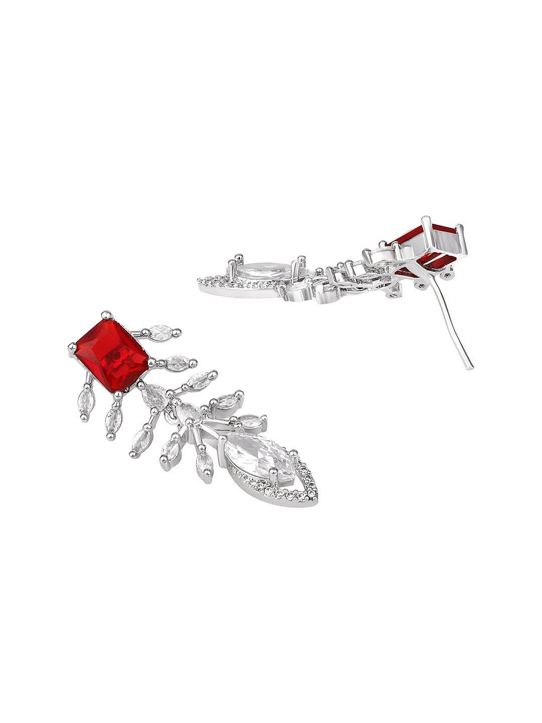 Asmitta Elegant Red Stone & White American Diamond Silver-Tone Jewellery Set