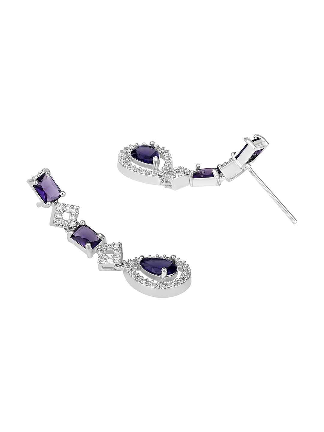 Silver-Plated Purple Stone American Diamond Layered Necklace Set for Women