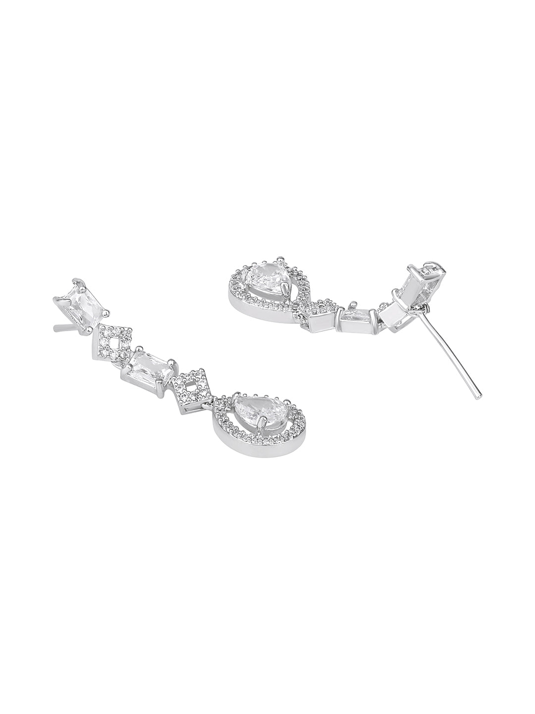 Silver-Plated Cubic Zirconia Double-Layered Necklace Set