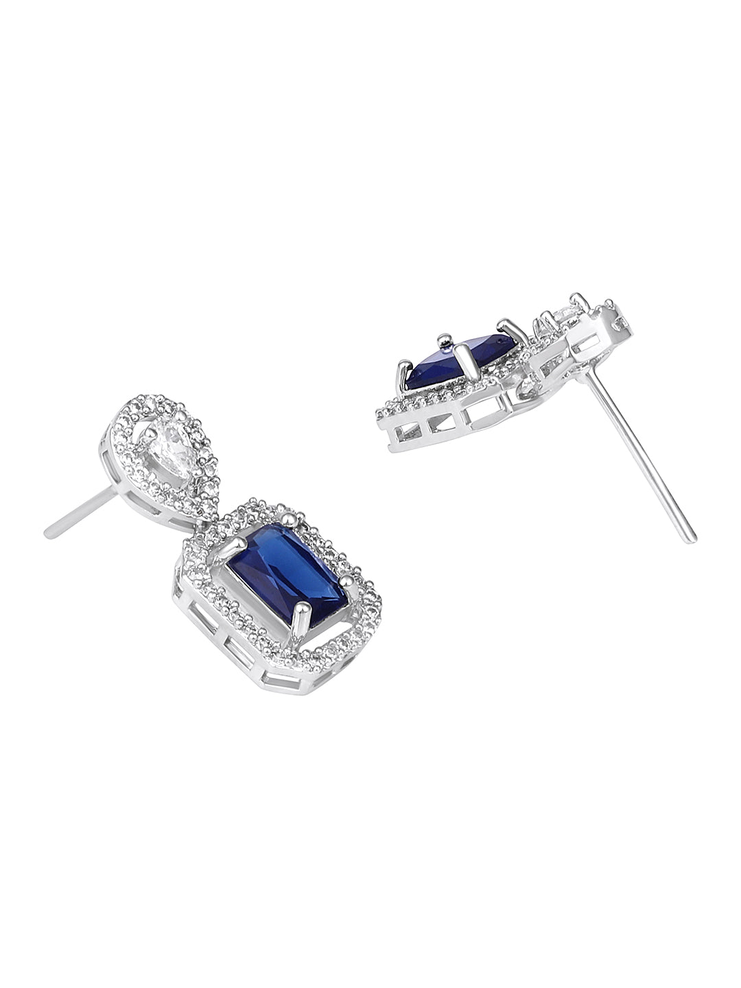 Blue Sapphire-Inspired Emerald-Cut Necklace and Earrings Jewellery Set