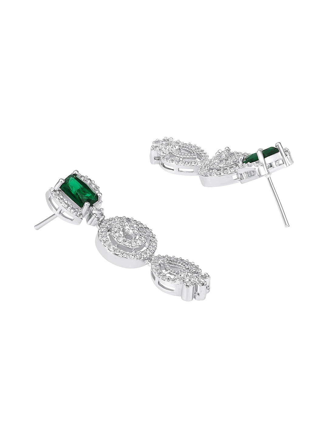 Asmitta Stunning Silver-Plated Emerald Green Stone Floral Necklace Set