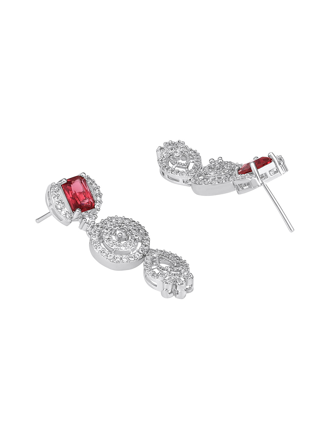 Premium Red Stone Silver-Tone Necklace & Earrings Set
