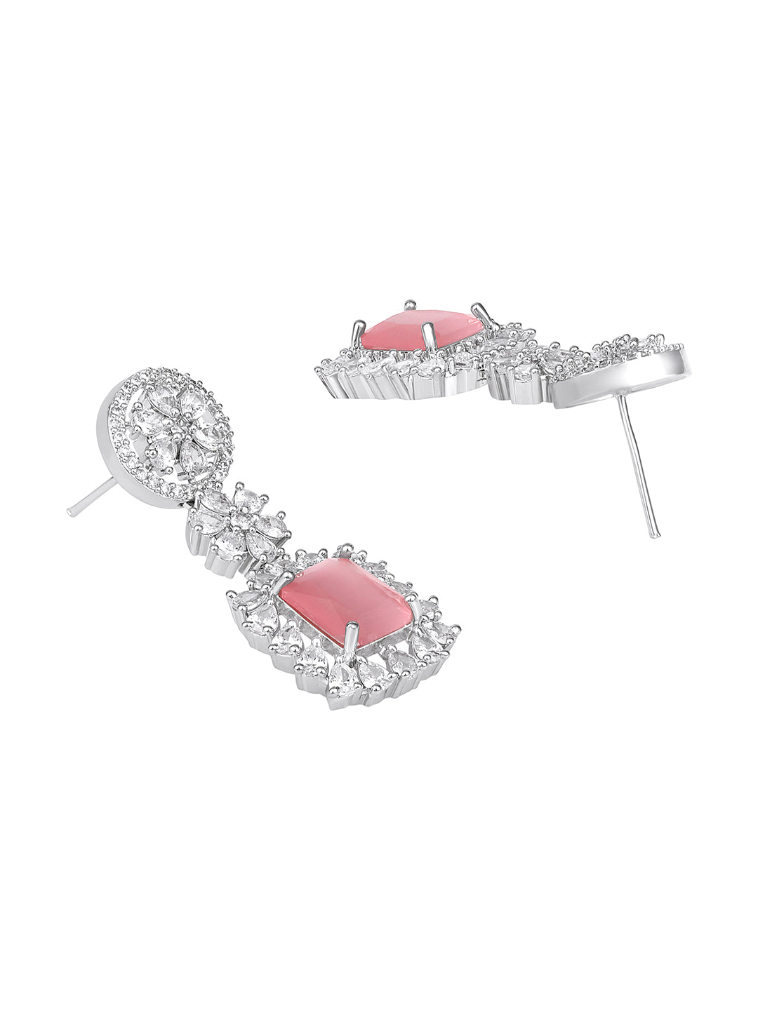 Rhodium Plated Pink Stone Choker Necklace Set