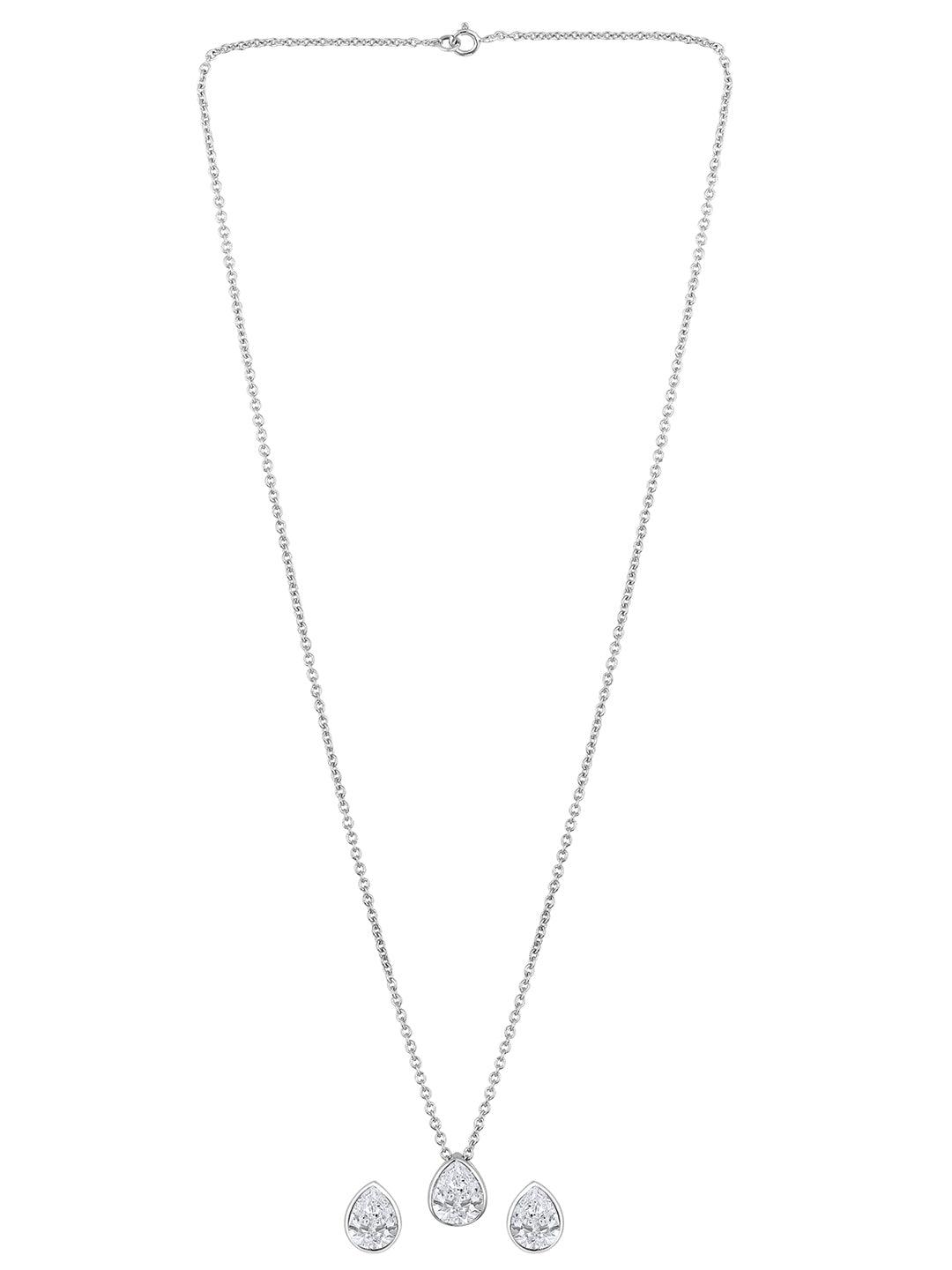 Radiant Luxe: Rhodium & CZ Pendant Earring Set - ASMITTA Jewellery