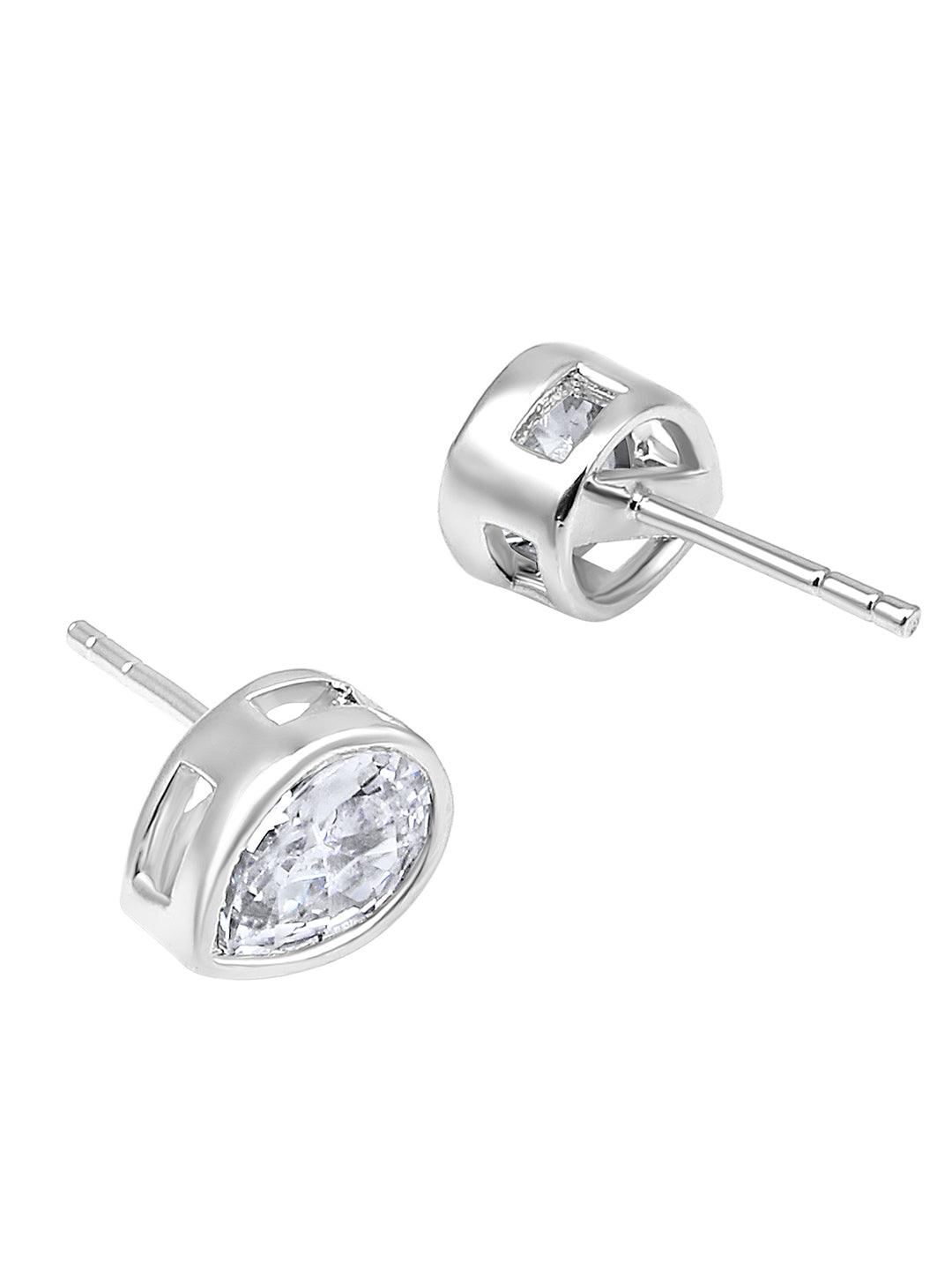 Radiant Luxe: Rhodium & CZ Pendant Earring Set - ASMITTA Jewellery