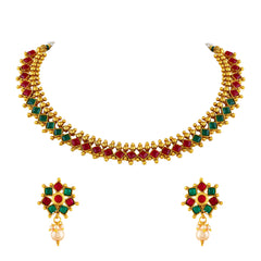 Multi color , Stone studded Gold plated Choker Jewellery Set