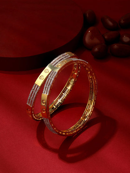 Set Of 2 Gold-Plated CZ Studded Bangles