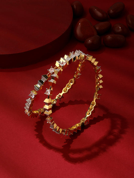 Set Of 2 Gold-Plated CZ Studded Bangles