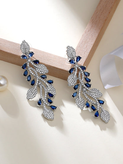 Rhodium Plated  Cubic Zirconia Dangle Earring With The Closure Of Push Plug