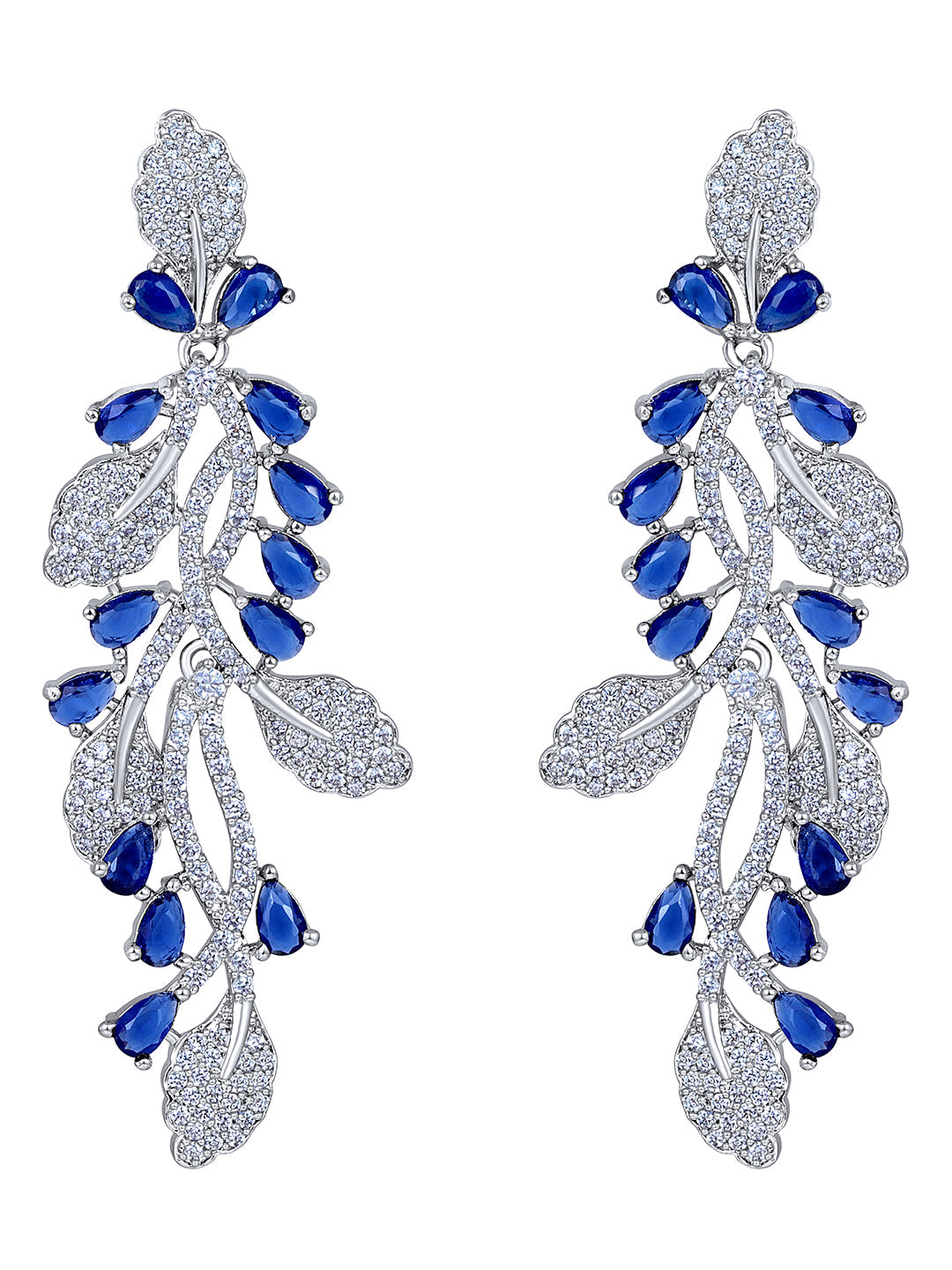 Rhodium Plated  Cubic Zirconia Dangle Earring With The Closure Of Push Plug