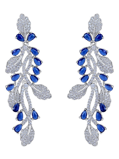 Rhodium Plated  Cubic Zirconia Dangle Earring With The Closure Of Push Plug