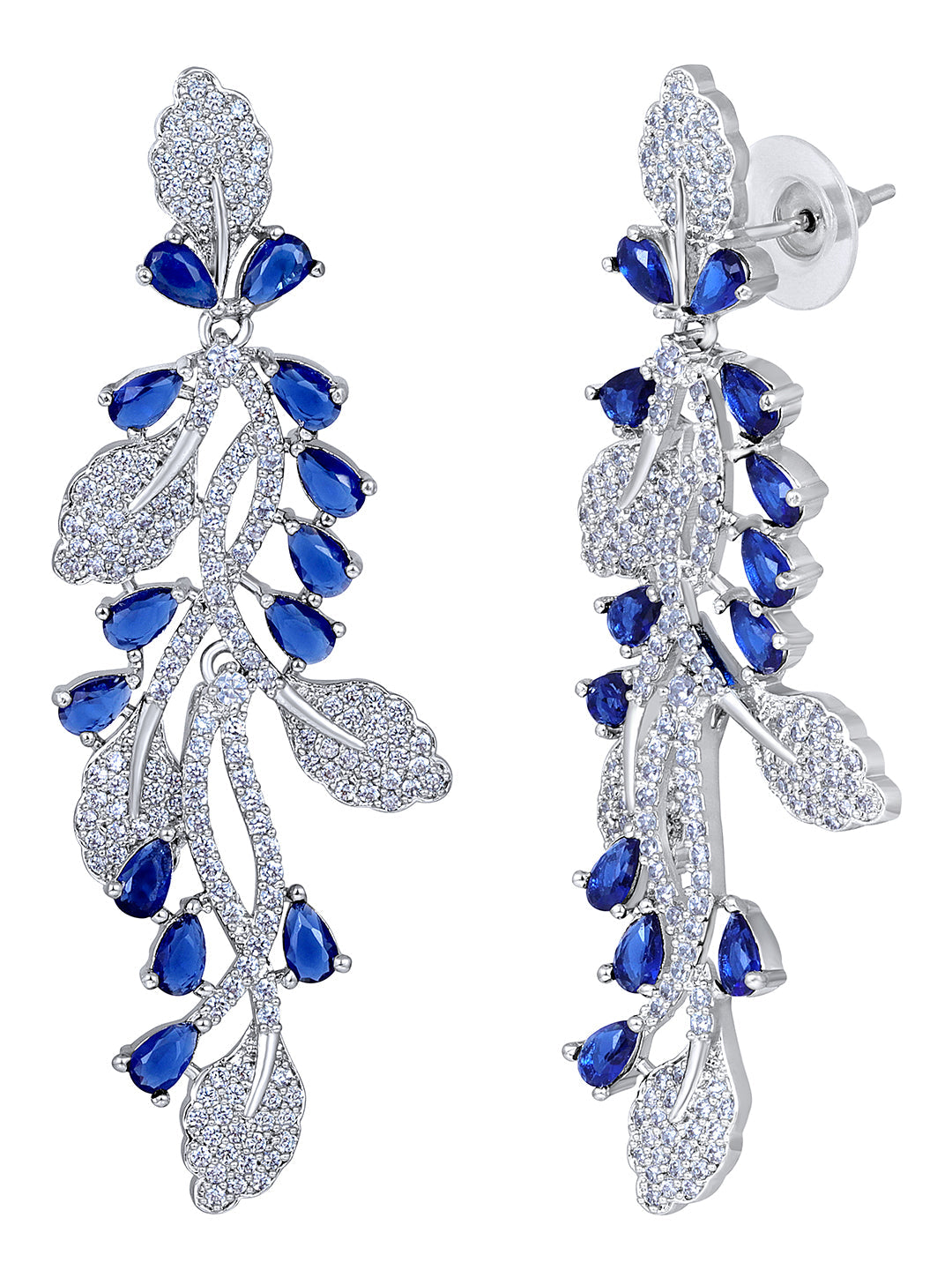 Rhodium Plated  Cubic Zirconia Dangle Earring With The Closure Of Push Plug