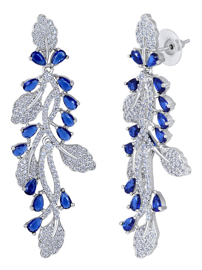 Rhodium Plated  Cubic Zirconia Dangle Earring With The Closure Of Push Plug