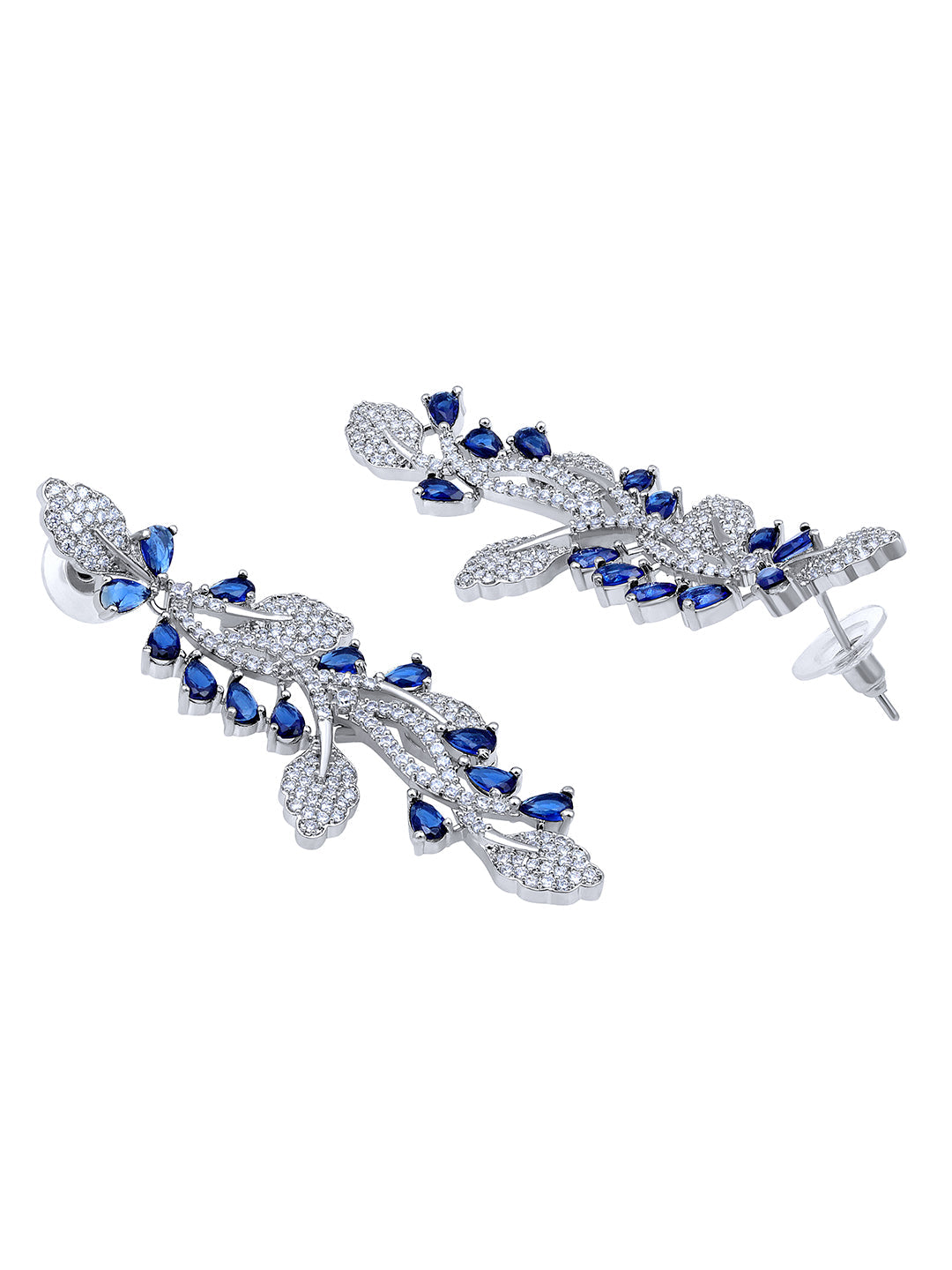 Rhodium Plated  Cubic Zirconia Dangle Earring With The Closure Of Push Plug