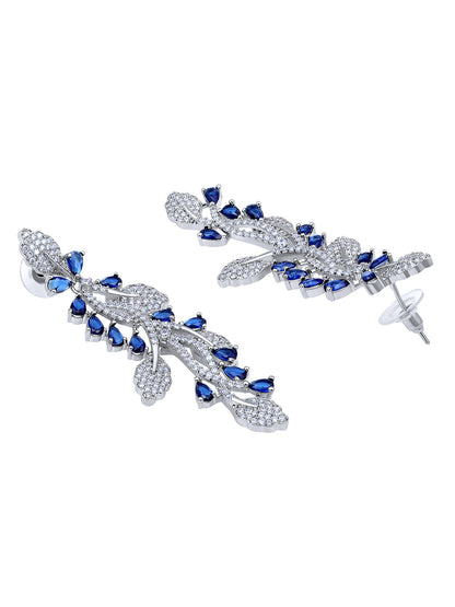 Rhodium Plated  Cubic Zirconia Dangle Earring With The Closure Of Push Plug
