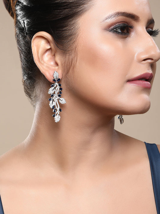 Rhodium Plated  Cubic Zirconia Dangle Earring With The Closure Of Push Plug