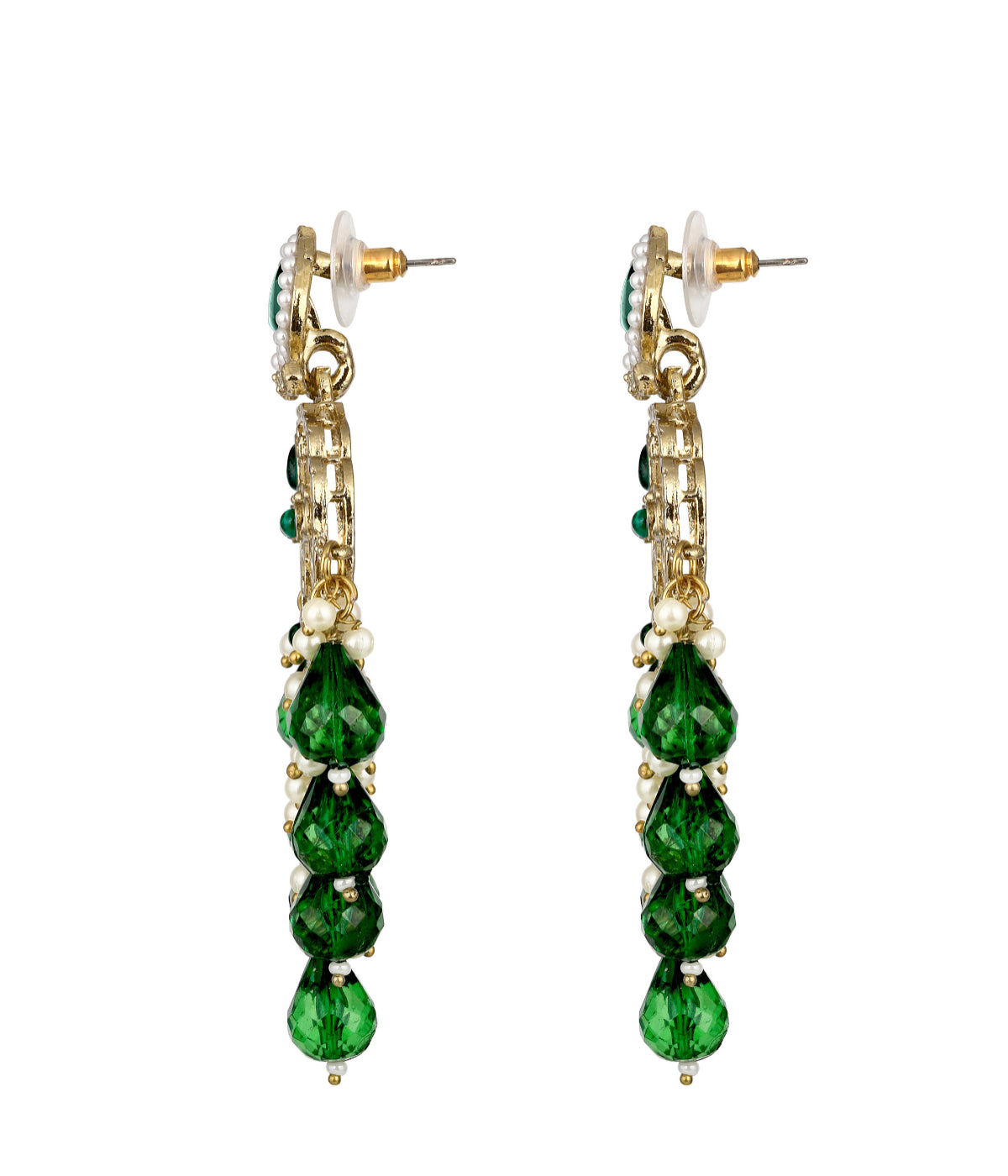 Traditional Crystal Stone Studded Emerald Drop Earrings