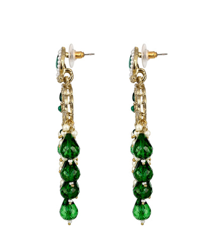 Traditional Crystal Stone Studded Emerald Drop Earrings