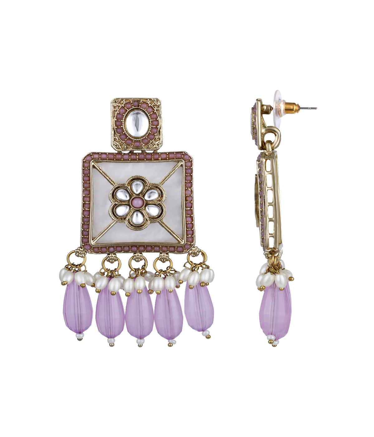 Traditional Purple Pearls Drop Earrings