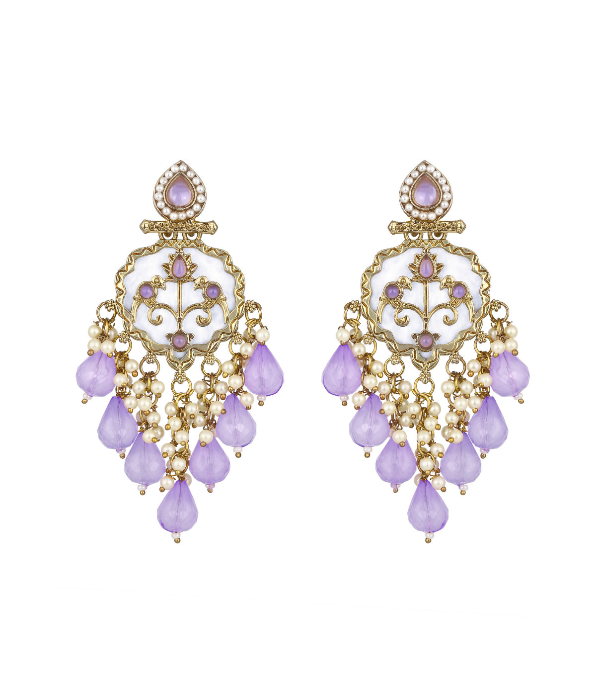 Traditional Purple Crystal Stone Drop Earrings