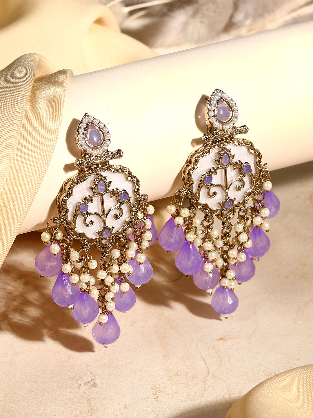 Traditional Purple Crystal Stone Drop Earrings