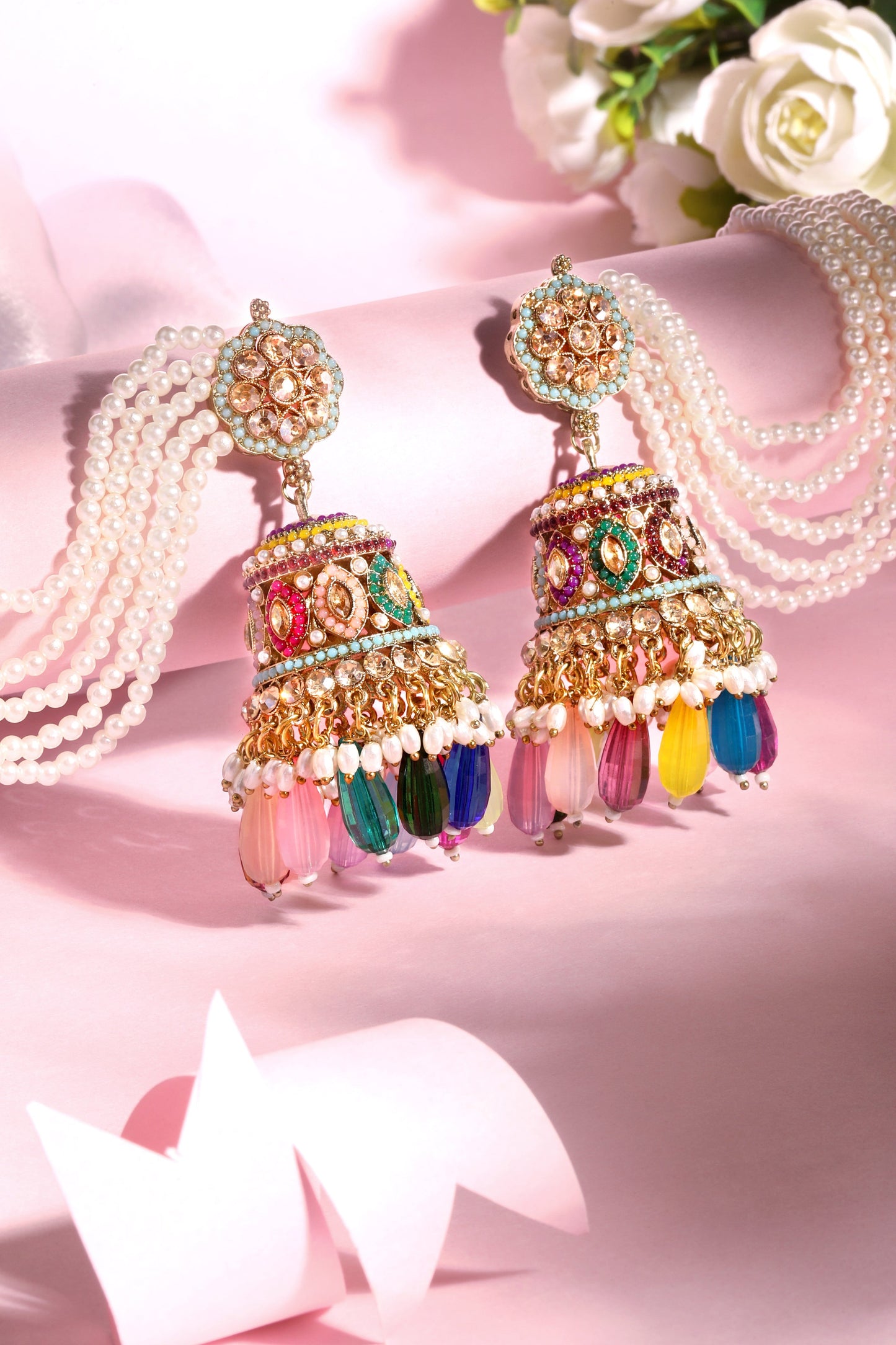 Artifical American Diamonds Mahendi Gold Plating Jhumki Earring