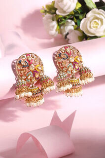 Multicolor Artifical American Diamonds Mahendi Gold Plating Jhumki Earring
