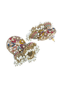 Multicolor Artifical American Diamonds Mahendi Gold Plating Jhumki Earring