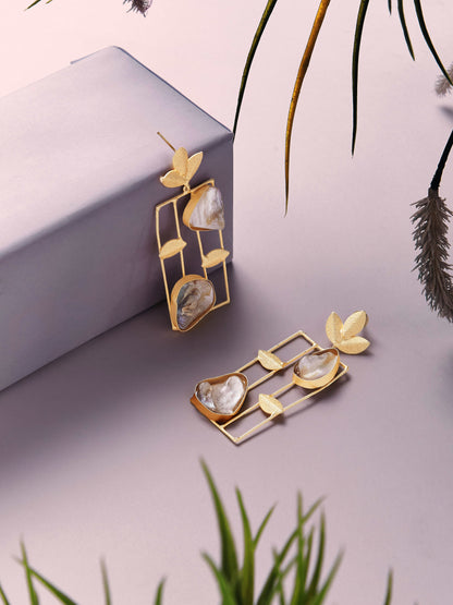 22KT Gold-Plated Pearls Square Shaped Drop Earrings