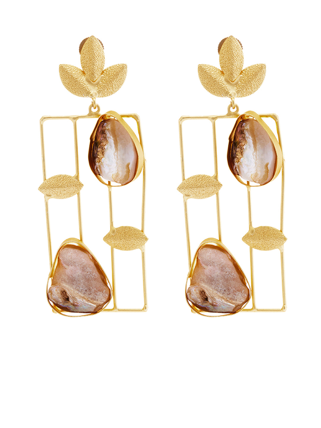 22KT Gold-Plated Pearls Square Shaped Drop Earrings