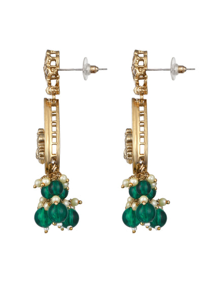Gold-Plated stones Studded & Pearls Beaded Floral Drop Earrings